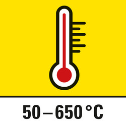 Pré-seleção da temperatura de ar quente de 50 °C a 650 °C em passos de 10 graus